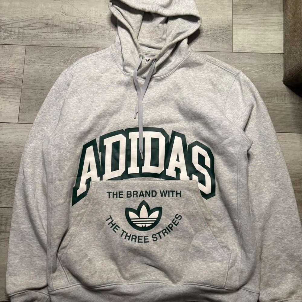 Grey Adidas hoodie with logo and‎ stripes adidas MEN SIZE L